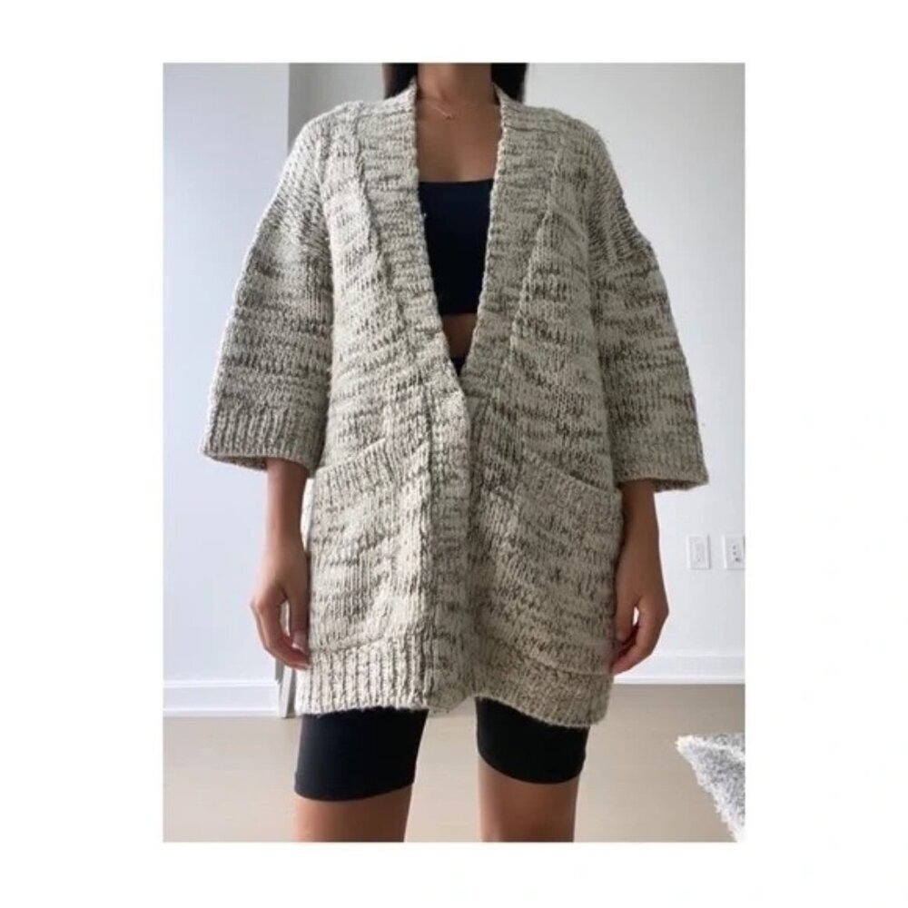 Club Monaco Cardigan Sweater Women XS Chunky Knit Oversized Open Front Neutral